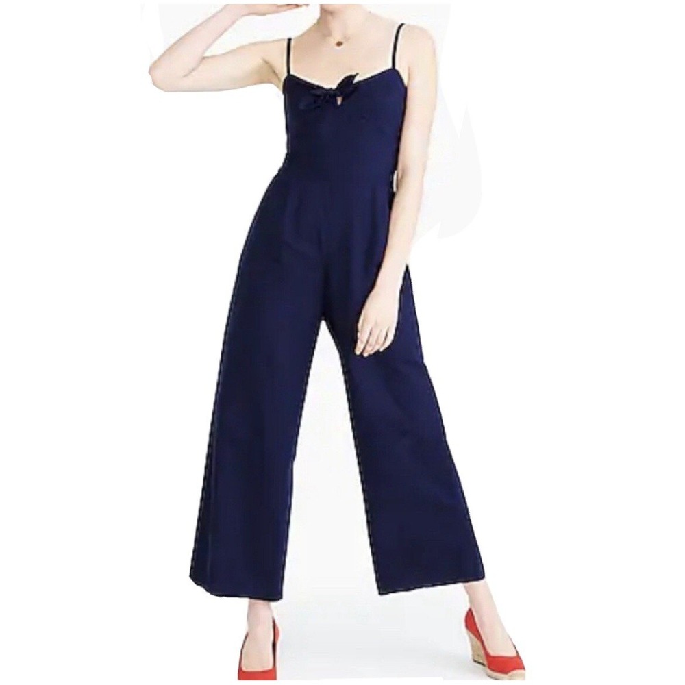 J.Crew Tie-Front Jumpsuit Linen Cotton Wide Leg Nautical Coastal Vacation Summer